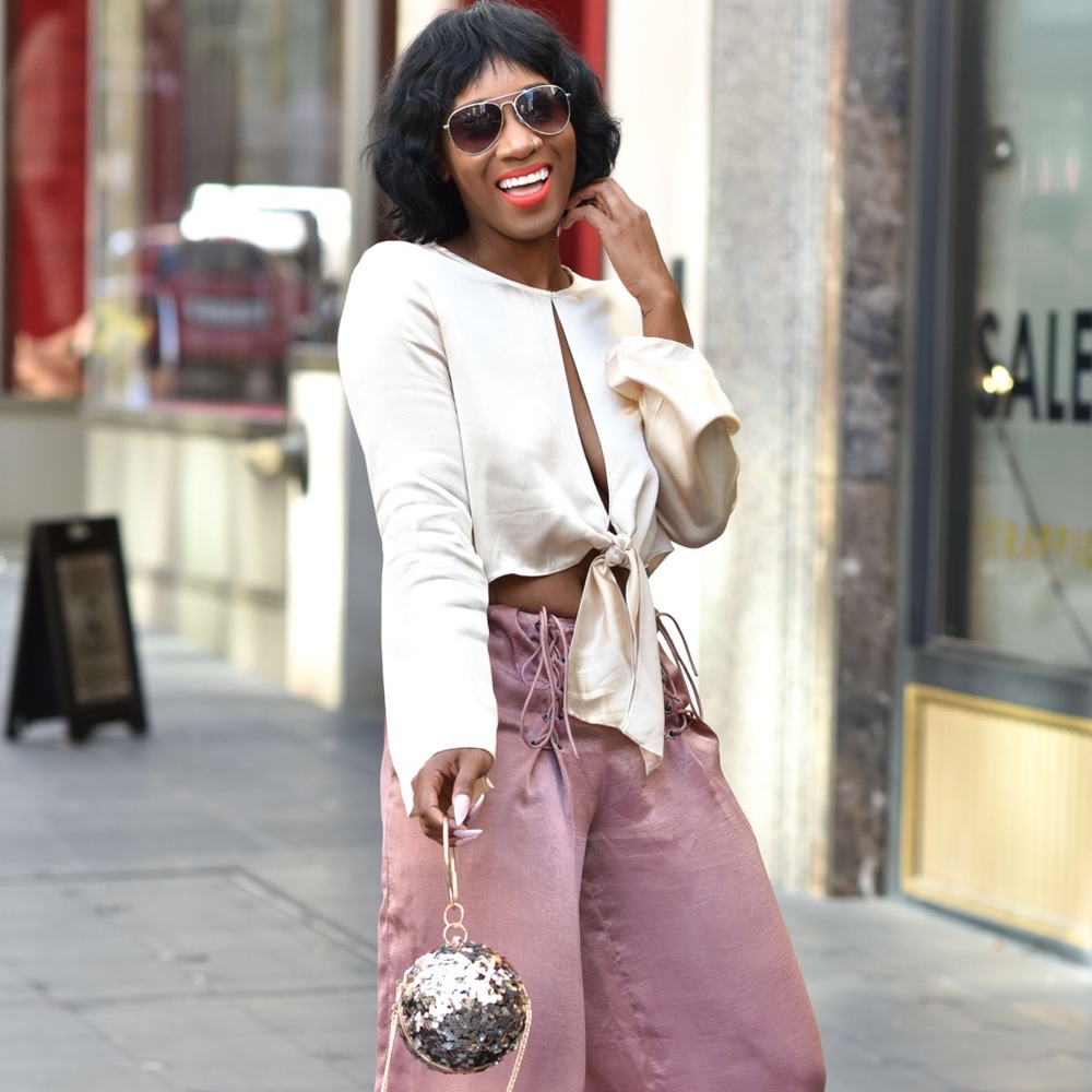 satin keyhole x bell sleeve crop